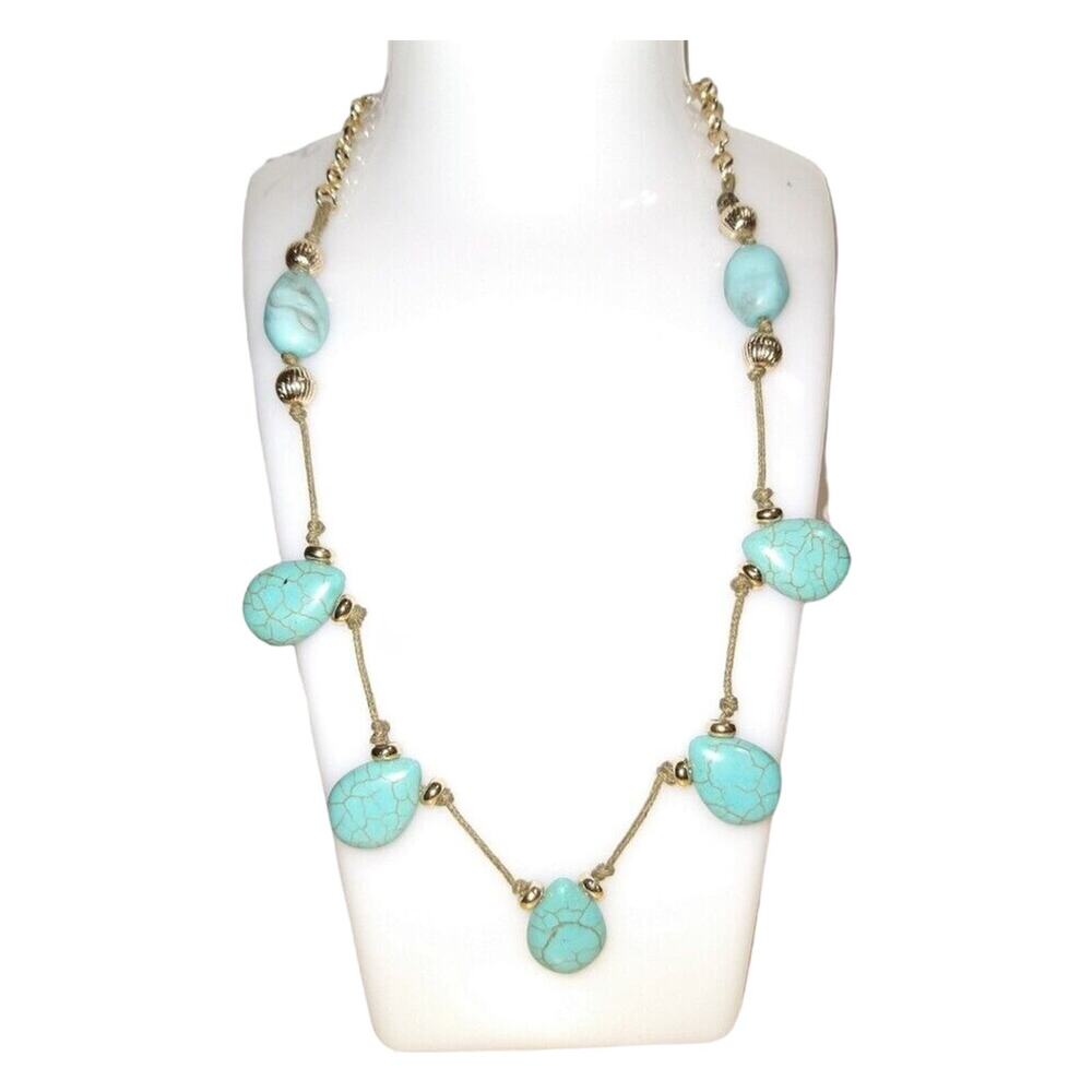 Mia Inspirations Beaded Rope Necklace & Earrings Boho Faux Turquoise 2pc Set